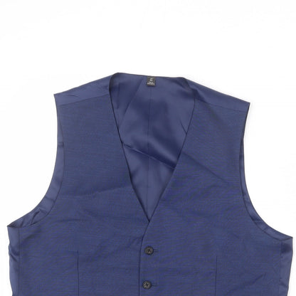 Marks and Spencer Mens Blue Polyester Jacket Suit Waistcoat Size 42 Regular