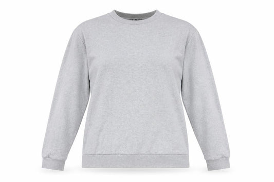 Front view of ASOS women’s grey cotton pullover sweatshirt, size M, pullover