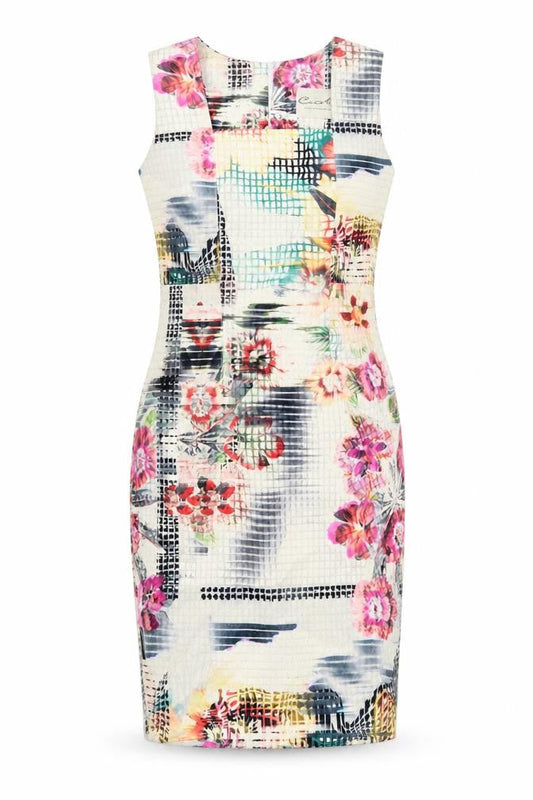 Cemel Womens Multicoloured Geometric Polyester Pencil Dress Size 12 Round Neck Zip
