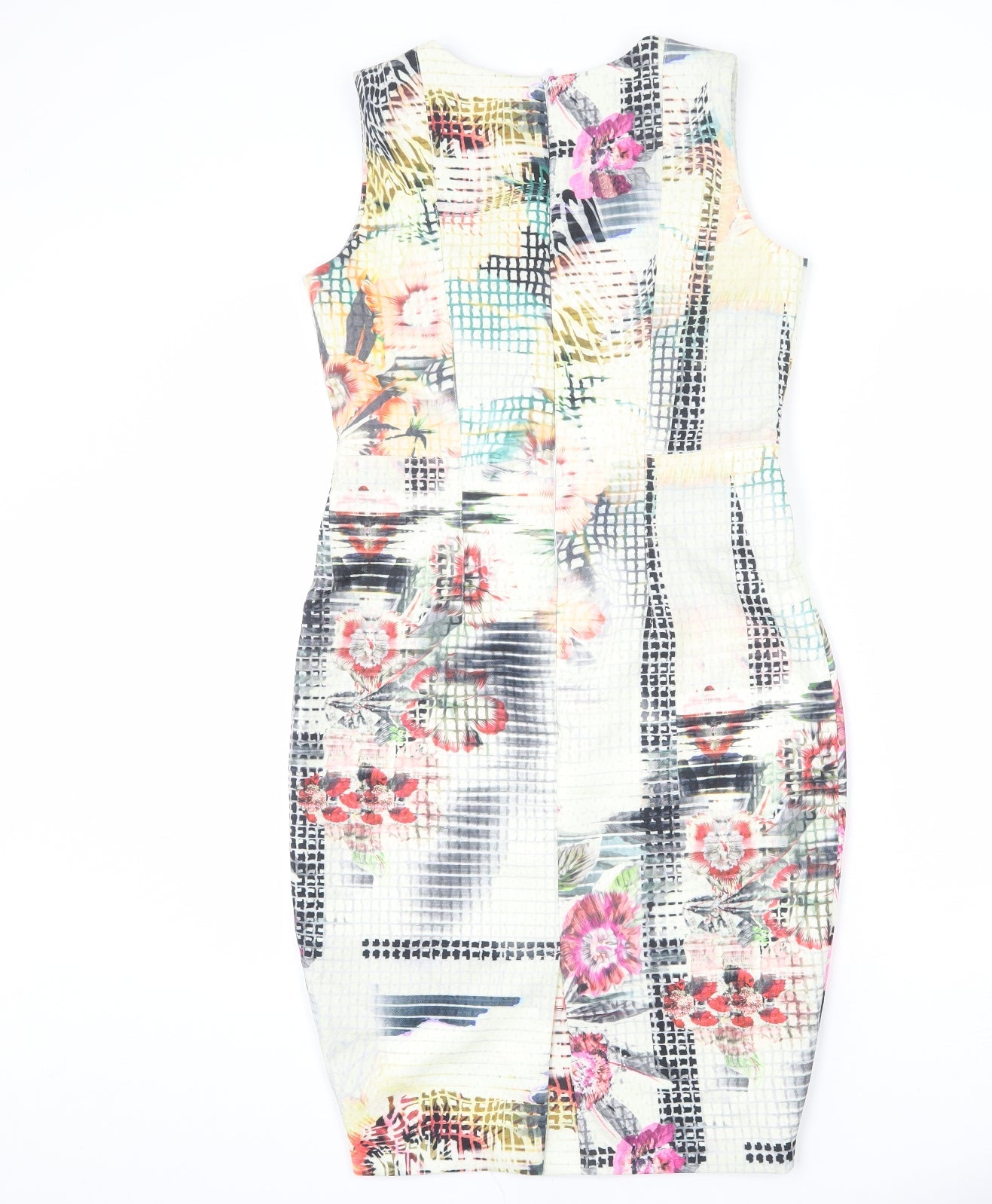 Cemel Womens Multicoloured Geometric Polyester Pencil Dress Size 12 Round Neck Zip