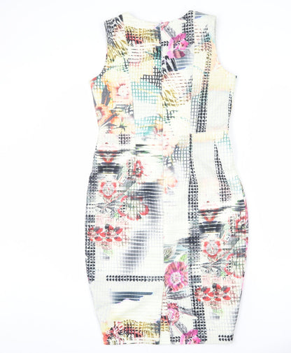Cemel Womens Multicoloured Geometric Polyester Pencil Dress Size 12 Round Neck Zip