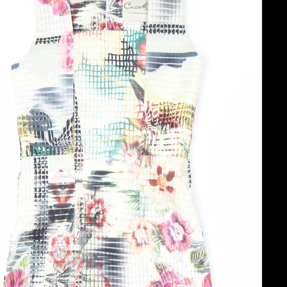 Cemel Womens Multicoloured Geometric Polyester Pencil Dress Size 12 Round Neck Zip