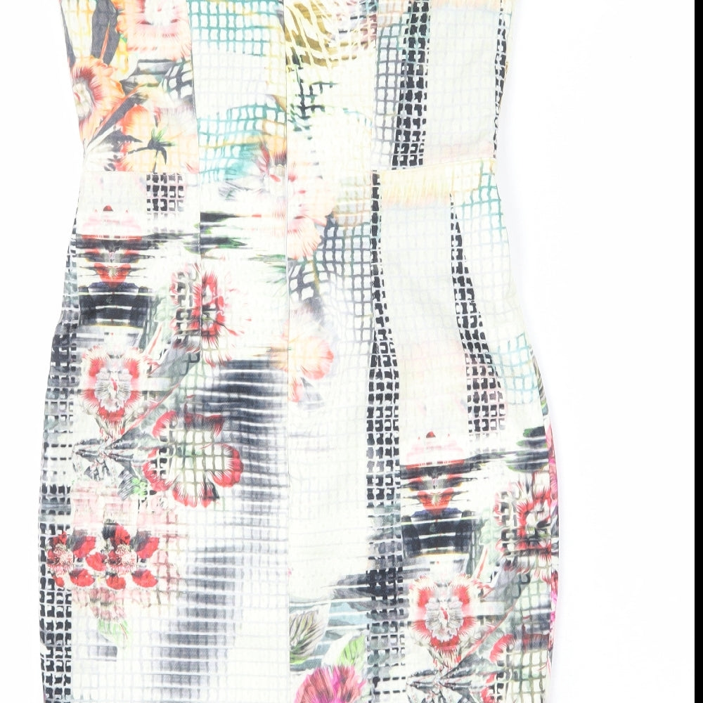 Cemel Womens Multicoloured Geometric Polyester Pencil Dress Size 12 Round Neck Zip