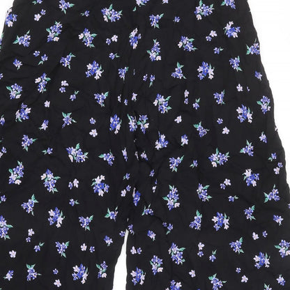 Nobody's Child Womens Black Floral Viscose Trousers Size 14 L20 in Regular - Cropped