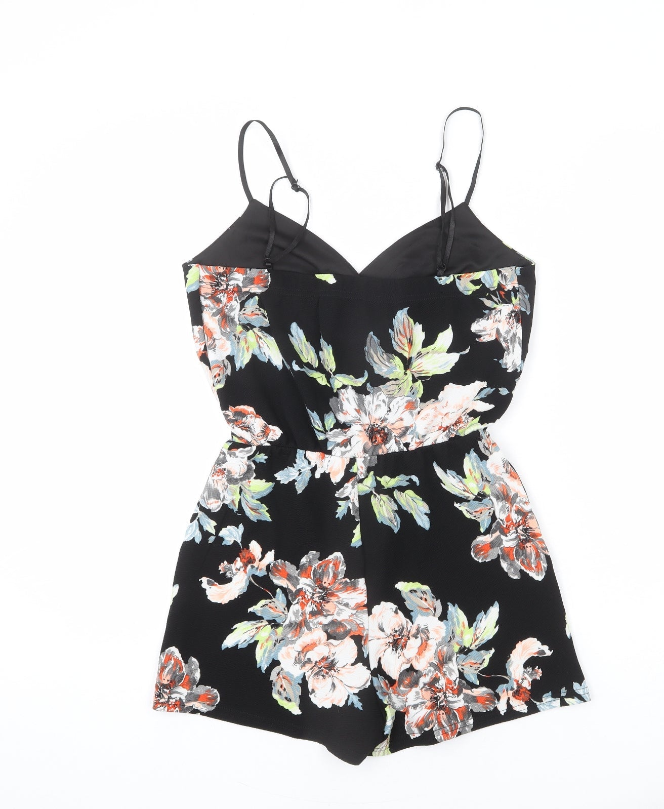 Boohoo Womens Black Floral Polyester Romper One-Piece Size 10 L3 in Pullover