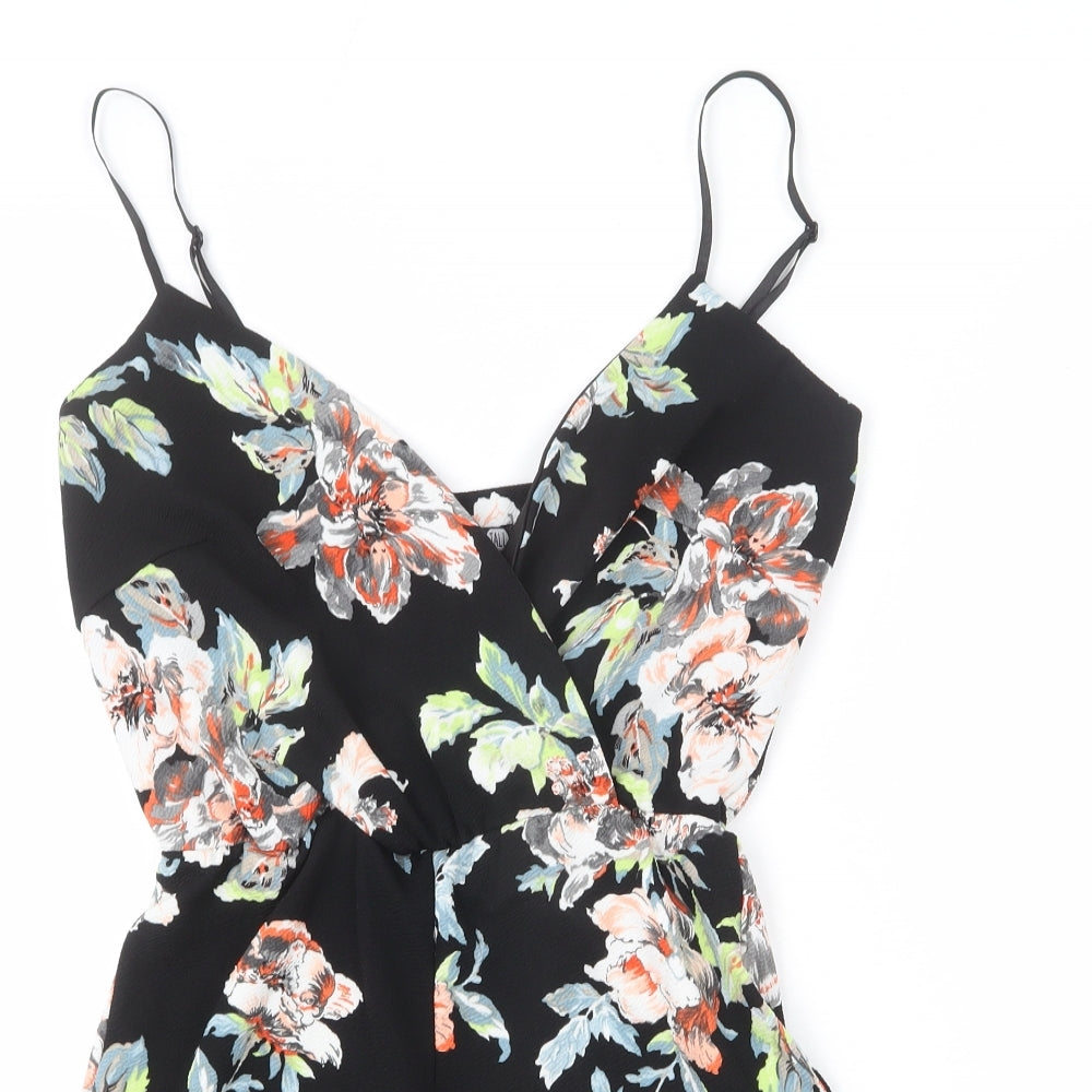 Boohoo Womens Black Floral Polyester Romper One-Piece Size 10 L3 in Pullover