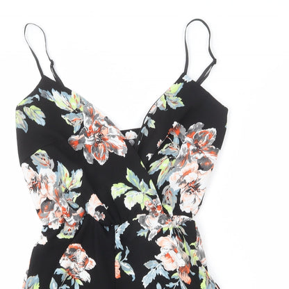 Boohoo Womens Black Floral Polyester Romper One-Piece Size 10 L3 in Pullover