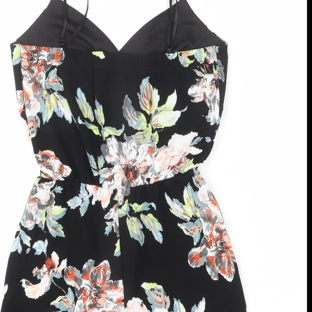 Boohoo Womens Black Floral Polyester Romper One-Piece Size 10 L3 in Pullover