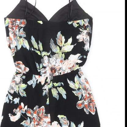Boohoo Womens Black Floral Polyester Romper One-Piece Size 10 L3 in Pullover