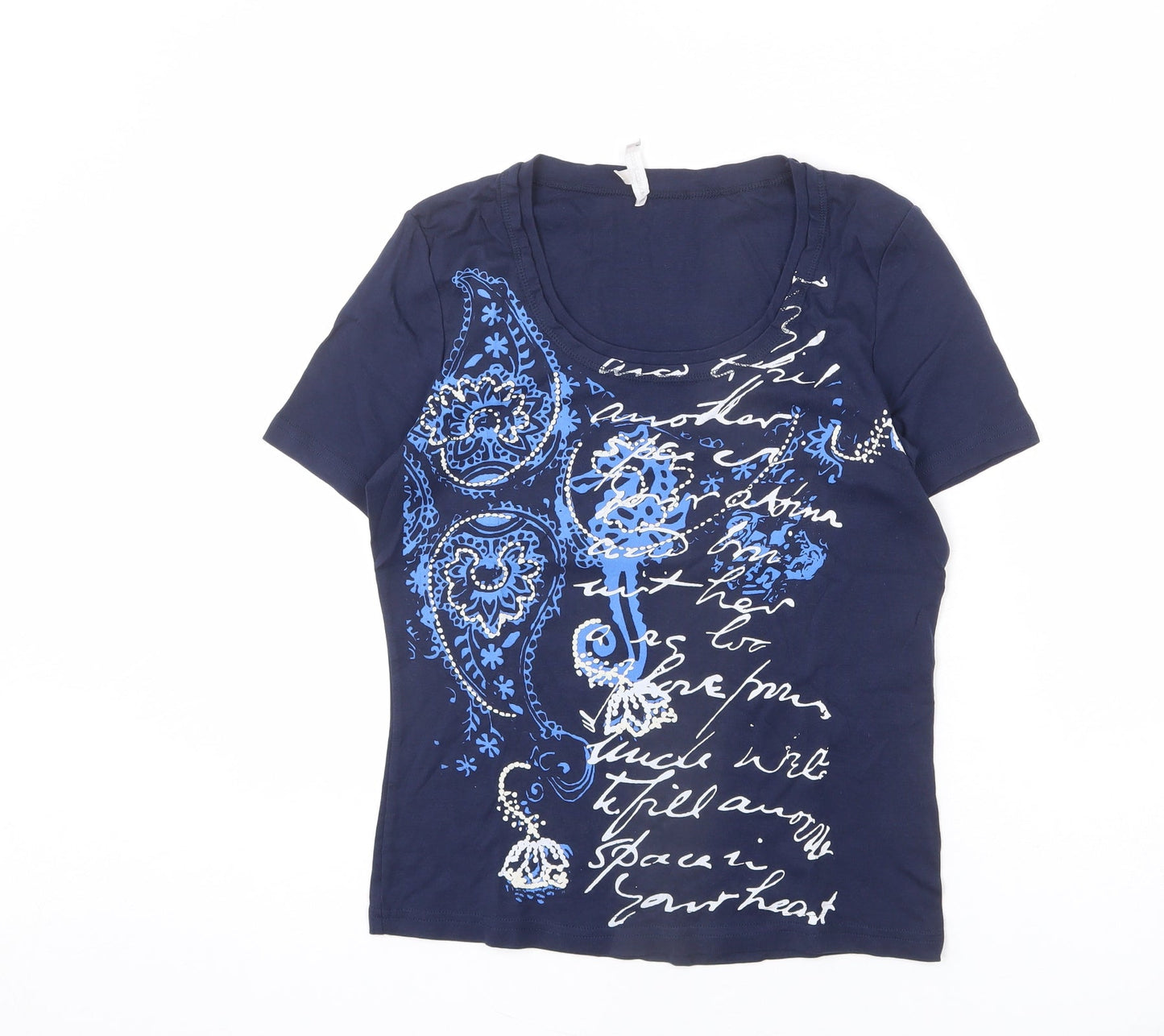 Marco Pecci Womens Blue Cotton Basic T-Shirt Size 10 Scoop Neck