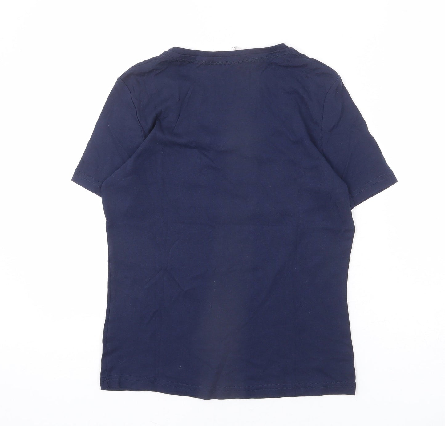 Marco Pecci Womens Blue Cotton Basic T-Shirt Size 10 Scoop Neck