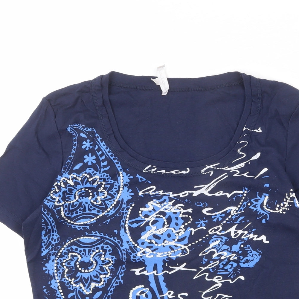 Marco Pecci Womens Blue Cotton Basic T-Shirt Size 10 Scoop Neck