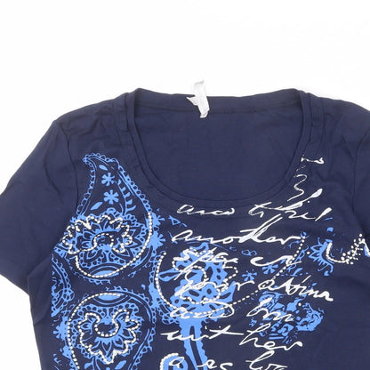 Marco Pecci Womens Blue Cotton Basic T-Shirt Size 10 Scoop Neck