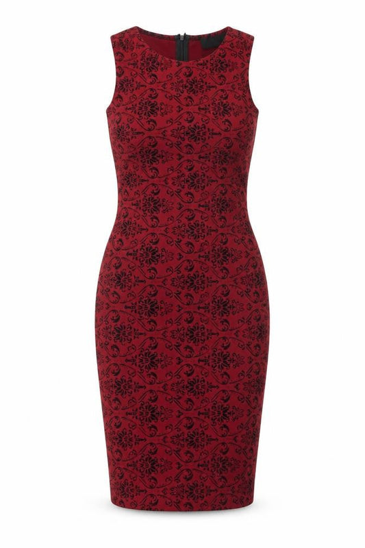 AX Paris Womens Red Geometric Polyester Bodycon Size 12 Round Neck Zip