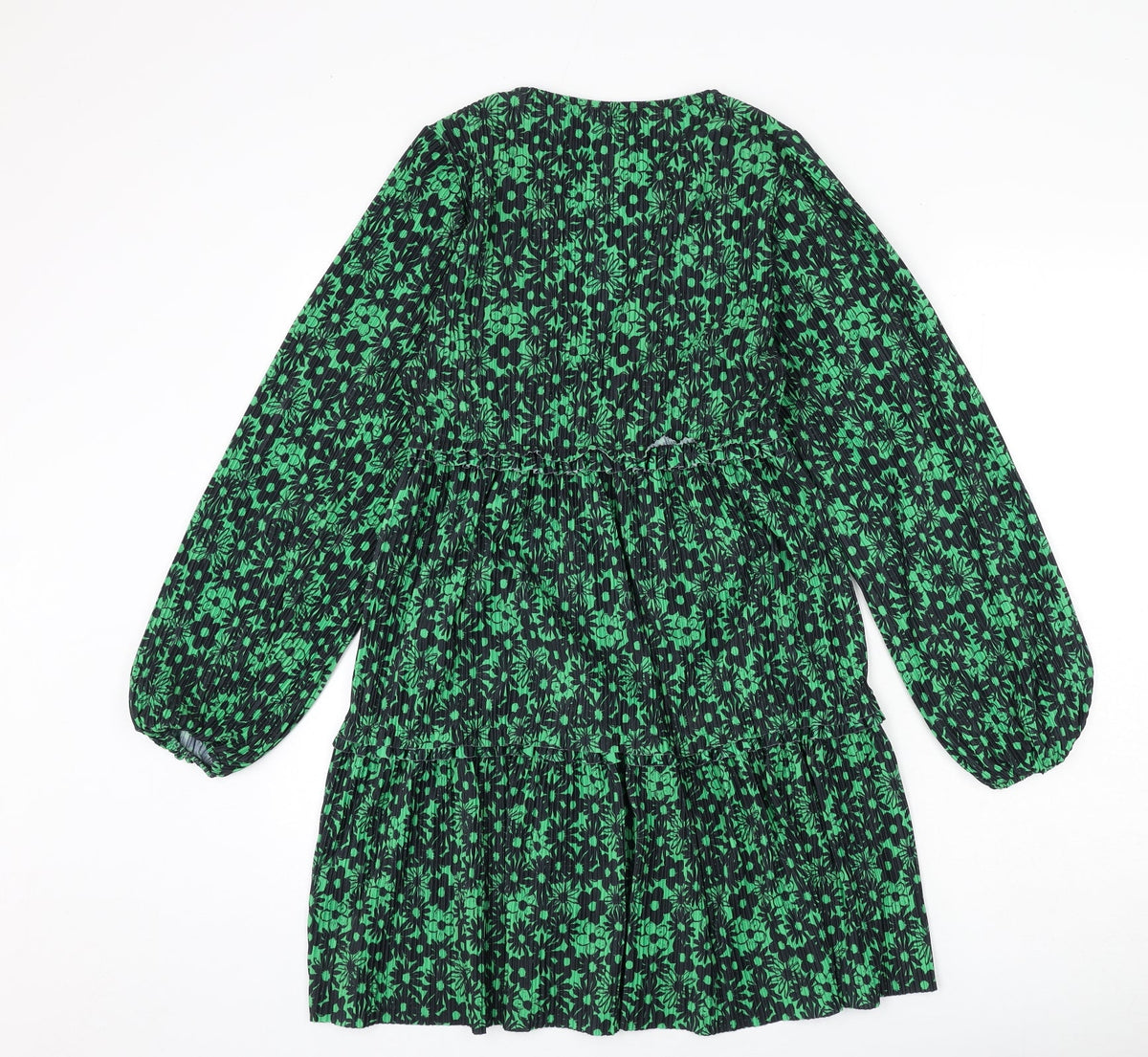 Zara Womens Green Floral Polyester A-Line Size M V-Neck Pullover