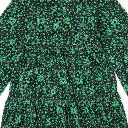 Zara Womens Green Floral Polyester A-Line Size M V-Neck Pullover