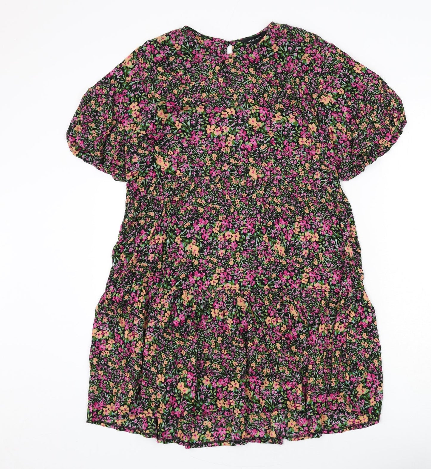 New Look Womens Multicoloured Floral Viscose A-Line Size 8 Round Neck Button
