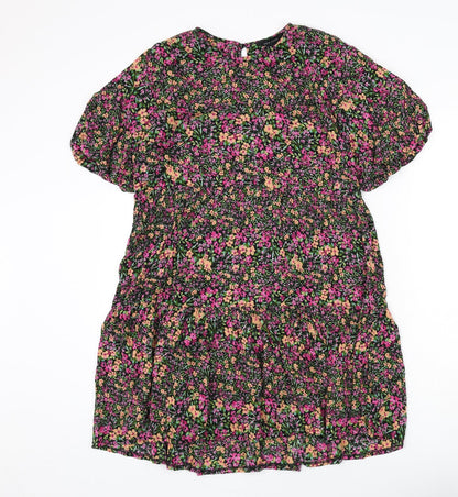 New Look Womens Multicoloured Floral Viscose A-Line Size 8 Round Neck Button