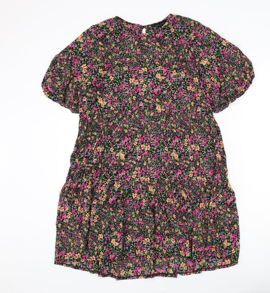 New Look Womens Multicoloured Floral Viscose A-Line Size 8 Round Neck Button