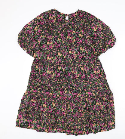 New Look Womens Multicoloured Floral Viscose A-Line Size 8 Round Neck Button