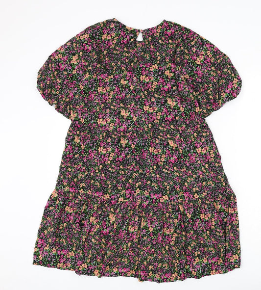 New Look Womens Multicoloured Floral Viscose A-Line Size 8 Round Neck Button