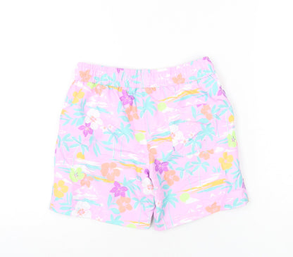 Marks and Spencer Boys Purple Geometric Polyester Bermuda Shorts Size 6-7 Years L6 in Regular Drawstring - Palm Tree, Beach, Leaves