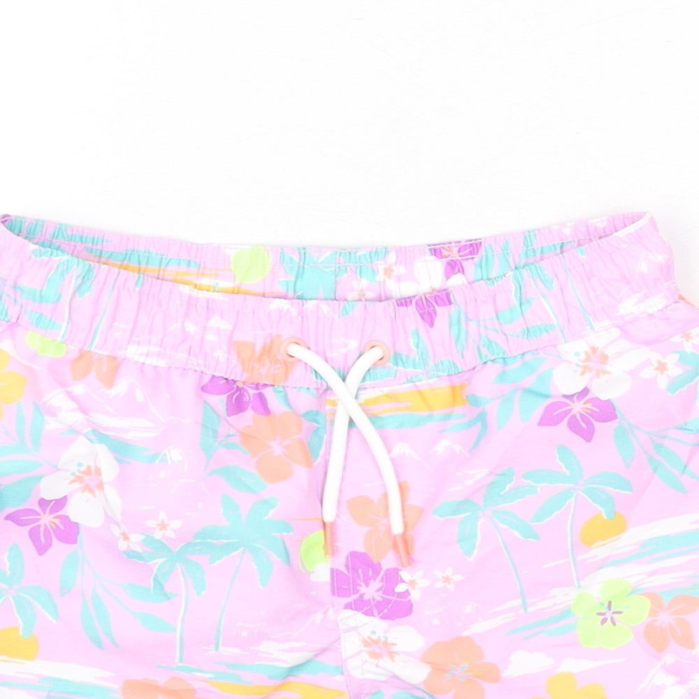 Marks and Spencer Boys Purple Geometric Polyester Bermuda Shorts Size 6-7 Years L6 in Regular Drawstring - Palm Tree, Beach, Leaves