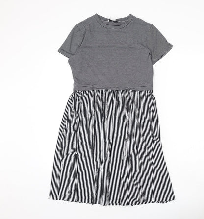 &et Womens Blue Striped Viscose A-Line Size 8 Round Neck Pullover