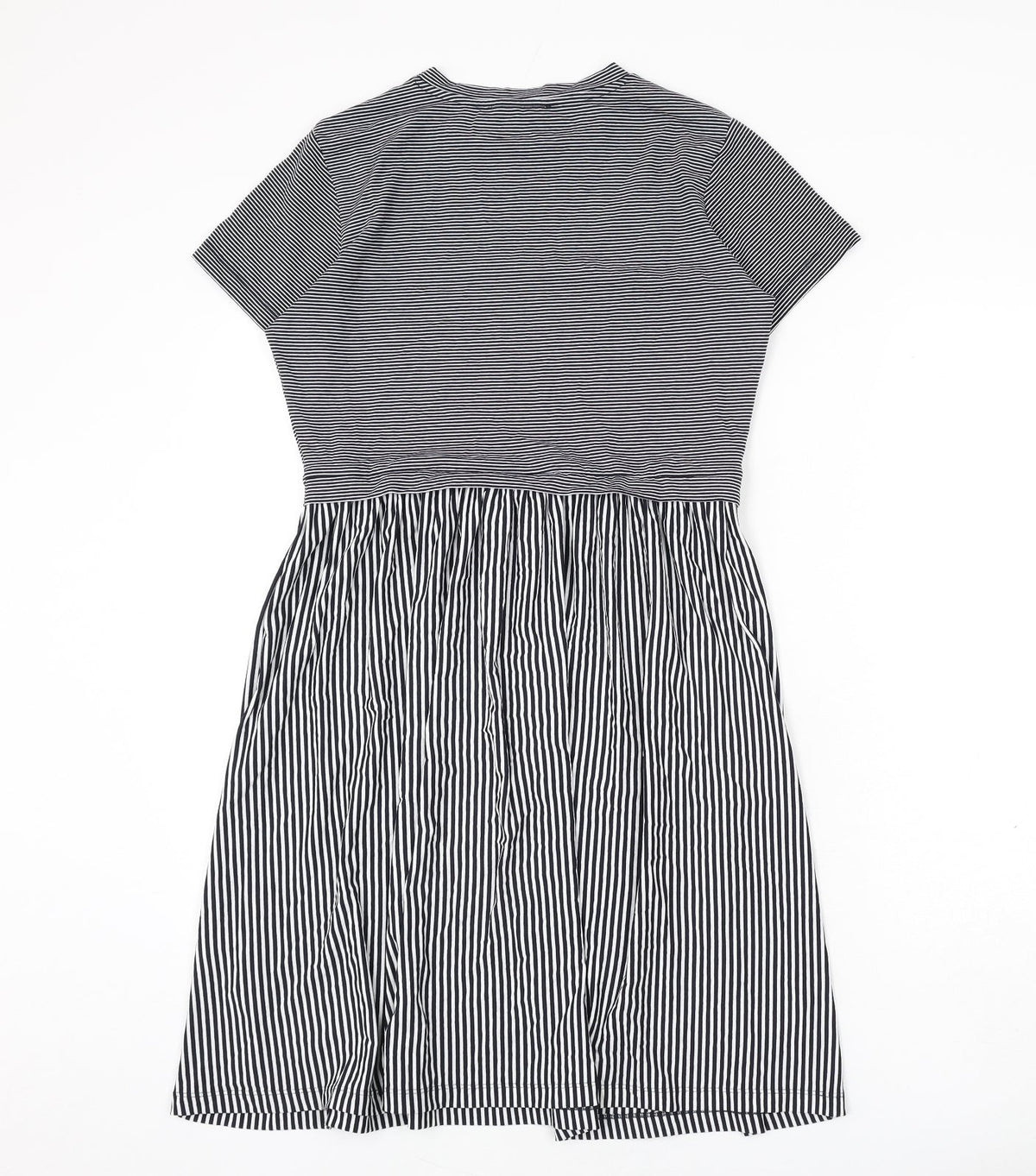 &et Womens Blue Striped Viscose A-Line Size 8 Round Neck Pullover