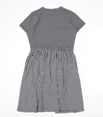 &et Womens Blue Striped Viscose A-Line Size 8 Round Neck Pullover