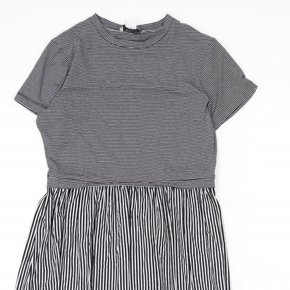 &et Womens Blue Striped Viscose A-Line Size 8 Round Neck Pullover