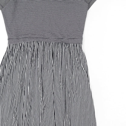 &et Womens Blue Striped Viscose A-Line Size 8 Round Neck Pullover