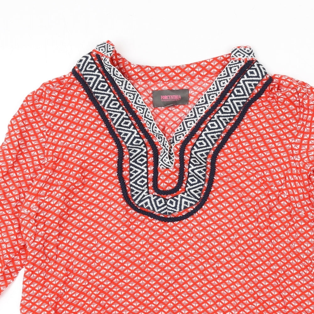 For Cynthia Womens Red Geometric Ramie Cover Up Size M