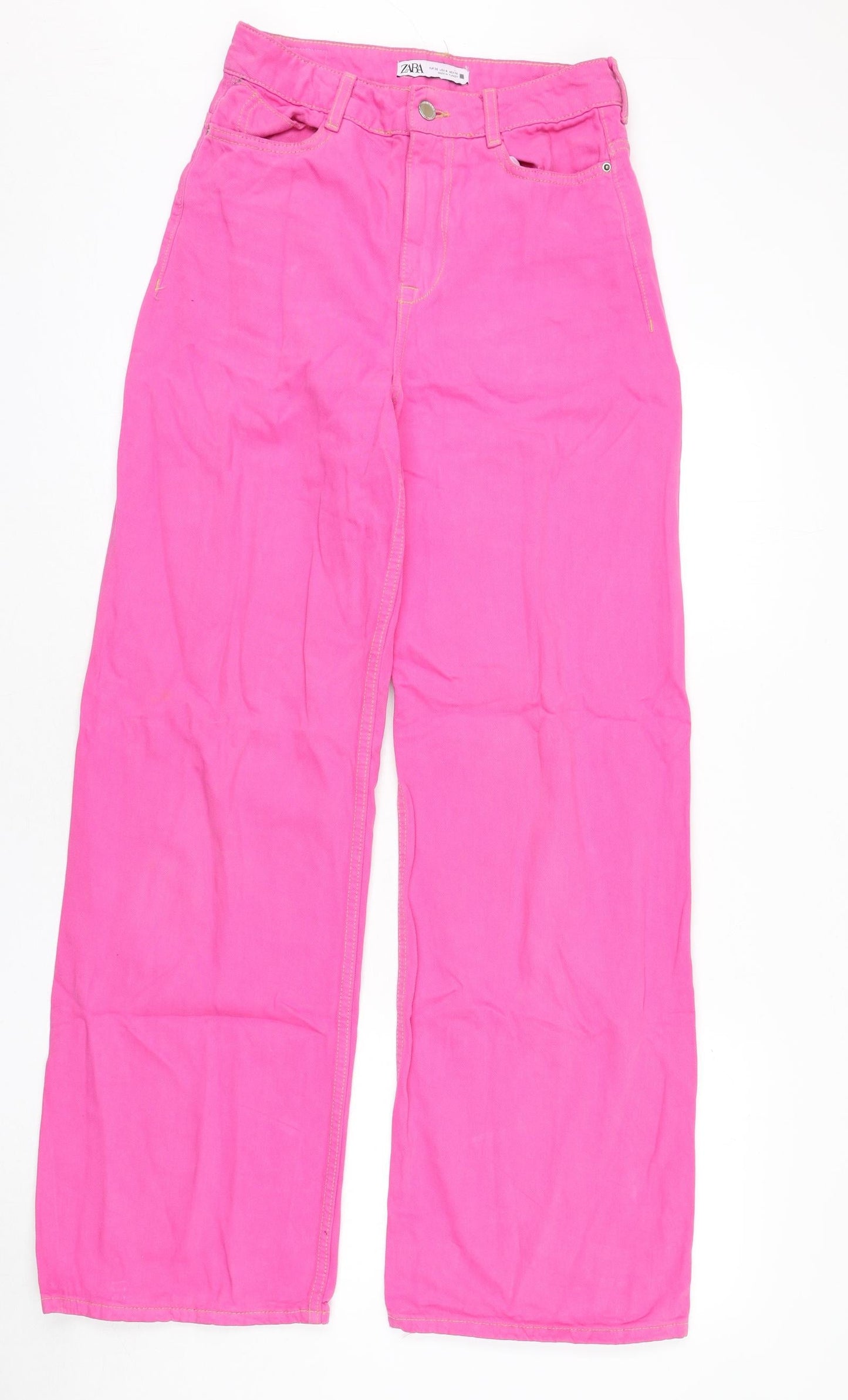 Zara Womens Pink Cotton Wide-Leg Jeans Size 8 L31 in Regular Zip