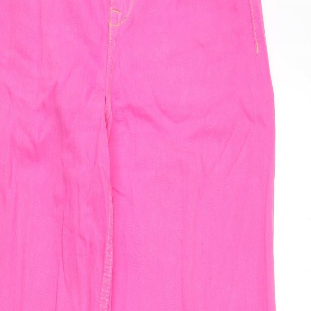Zara Womens Pink Cotton Wide-Leg Jeans Size 8 L31 in Regular Zip