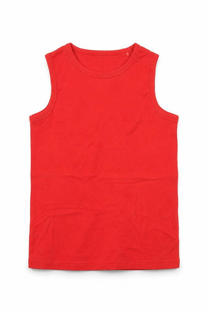 Front view of Next girls’ red 100% cotton basic tank, size 7-8, years round neck pullover