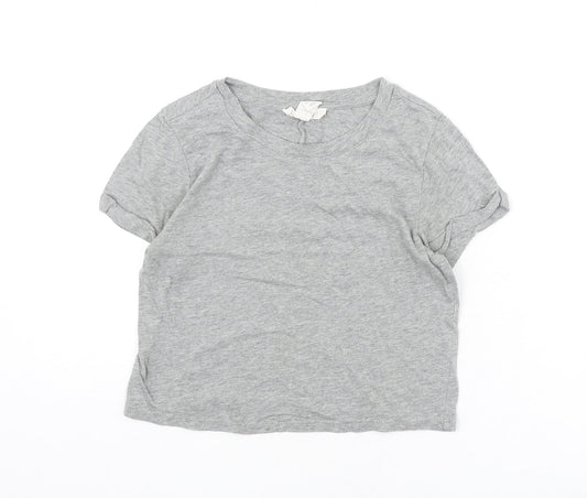 FOREVER 21 Womens Grey Polyester Cropped T-Shirt Size S Round Neck