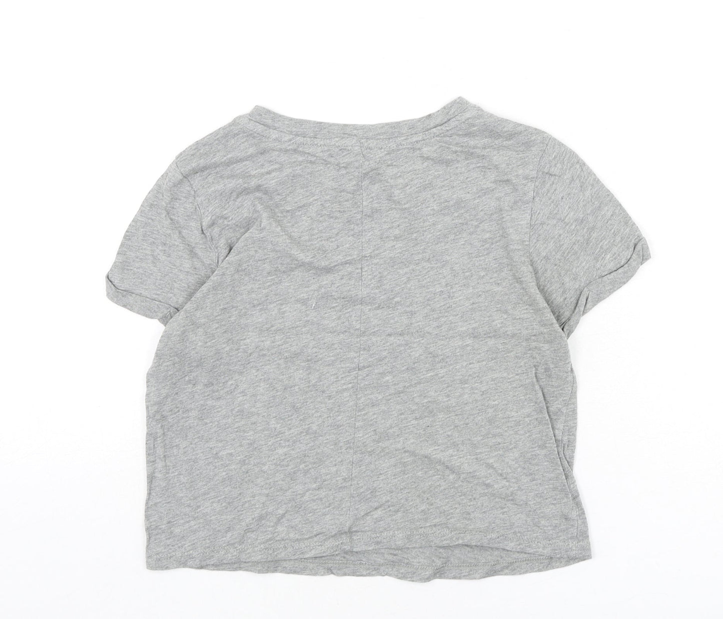 FOREVER 21 Womens Grey Polyester Cropped T-Shirt Size S Round Neck