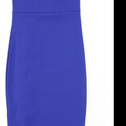 Girls On Film Womens Blue Polyester Bodycon Size 10 Off the Shoulder Pullover - Ruffle Detail, Slit