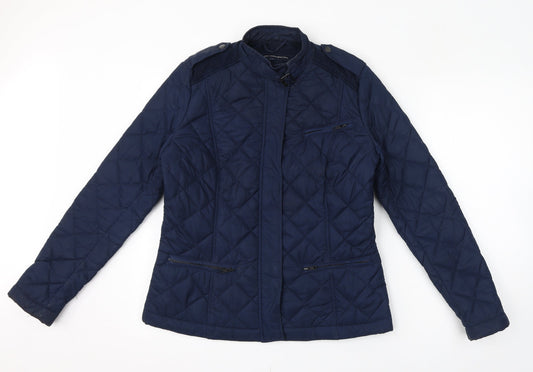 French Connection Womens Blue Quilted Jacket Size 12 Zip - Elbow Pads