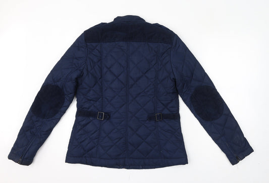 French Connection Womens Blue Quilted Jacket Size 12 Zip - Elbow Pads
