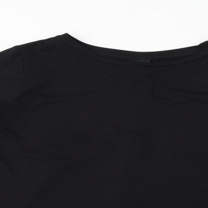 Bobeau Womens Black Polyester Basic Blouse Size L Round Neck
