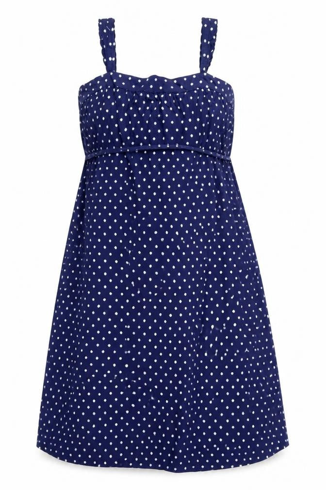 Marks and Spencer Womens Blue Polka Dot Linen A-Line Size 2 Square Neck Pullover - Belted