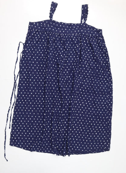 Marks and Spencer Womens Blue Polka Dot Linen A-Line Size 2 Square Neck Pullover - Belted