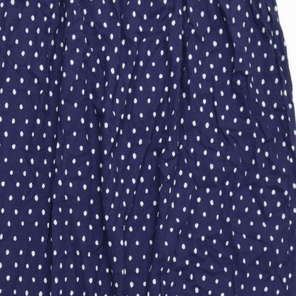 Marks and Spencer Womens Blue Polka Dot Linen A-Line Size 2 Square Neck Pullover - Belted