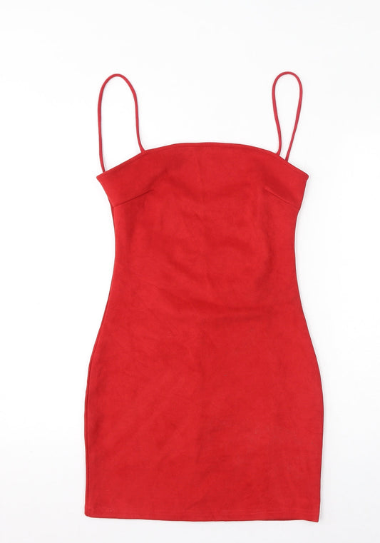 In the Style Womens Red Polyester Bodycon Size 8 Square Neck Pullover - Open Back
