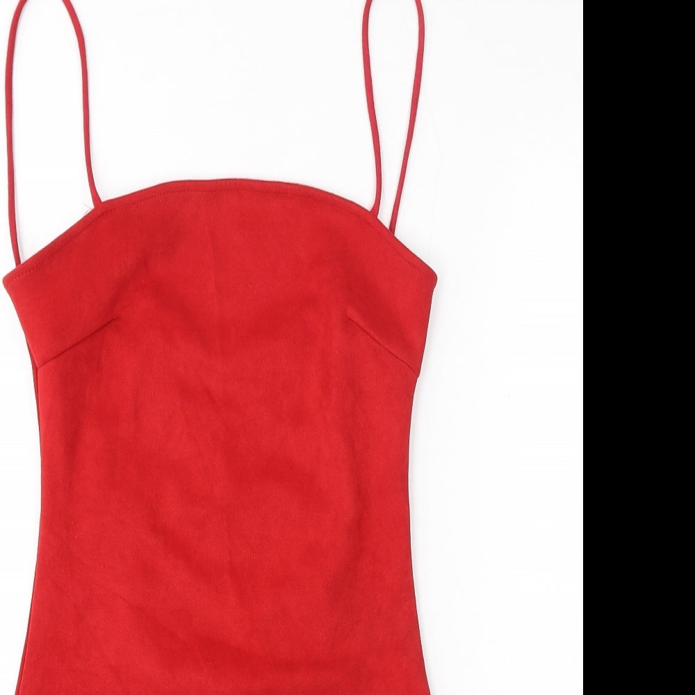 In the Style Womens Red Polyester Bodycon Size 8 Square Neck Pullover - Open Back