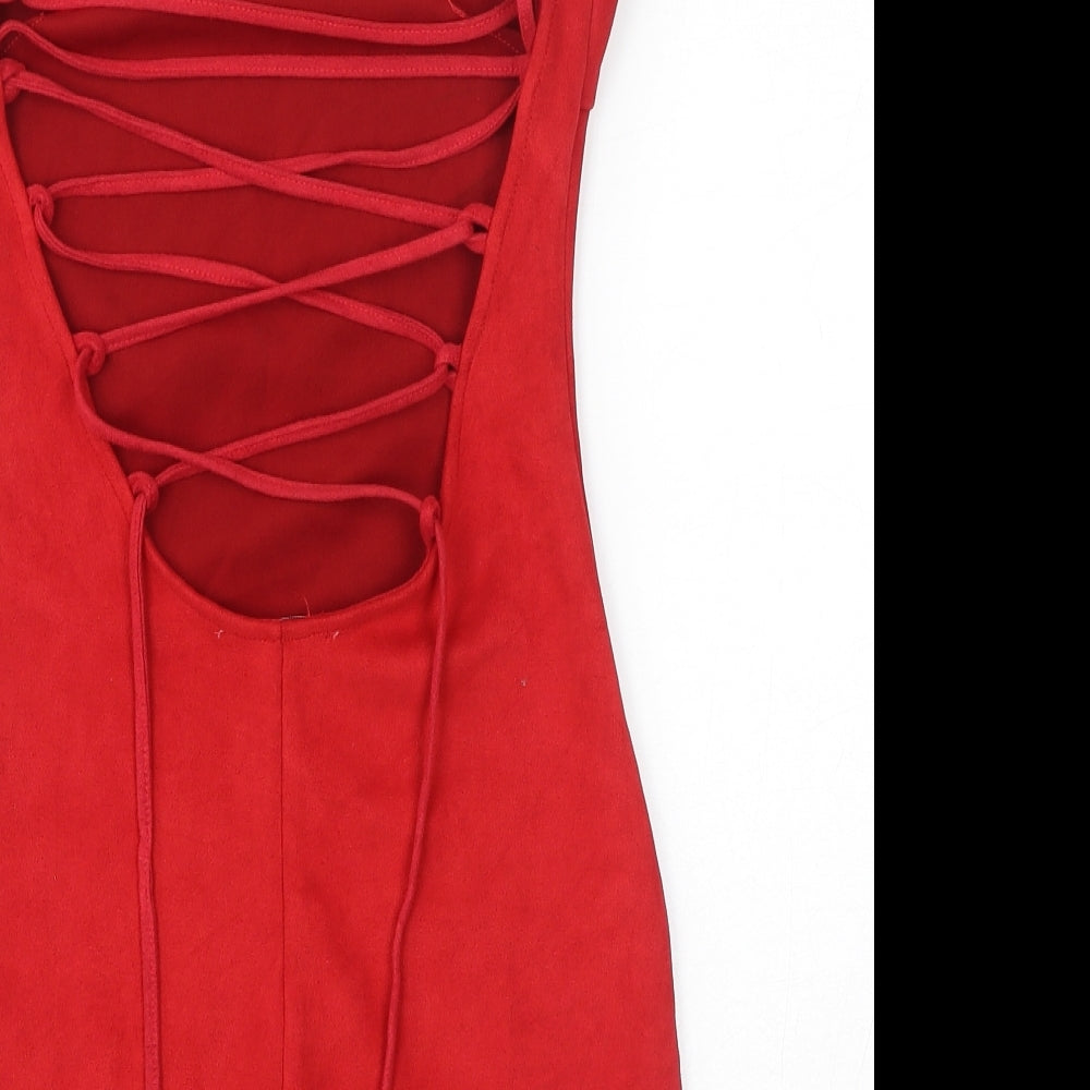 In the Style Womens Red Polyester Bodycon Size 8 Square Neck Pullover - Open Back