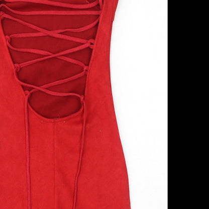 In the Style Womens Red Polyester Bodycon Size 8 Square Neck Pullover - Open Back