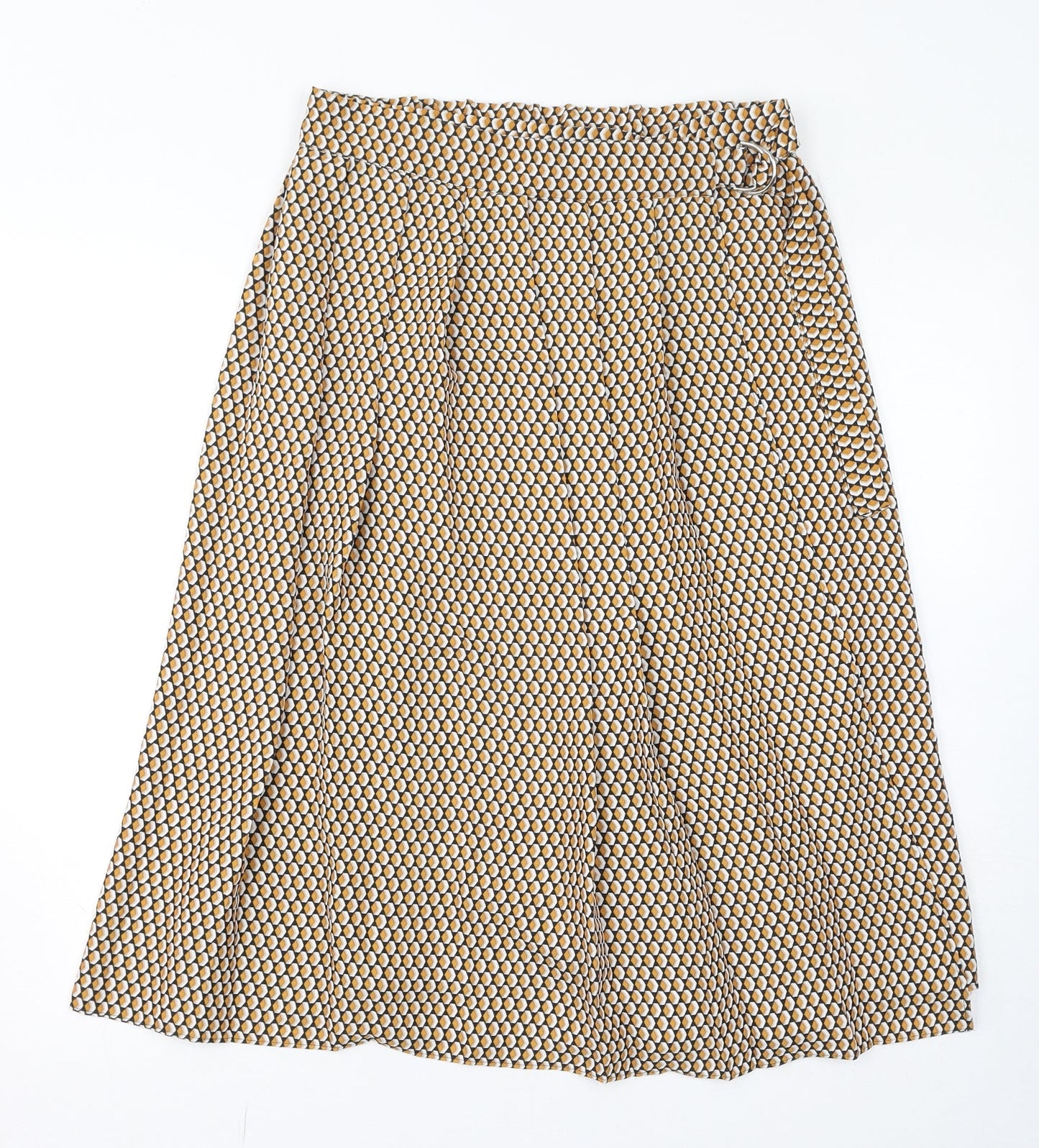 Marks and Spencer Womens Yellow Geometric Polyester A-Line Skirt Size 12 Button